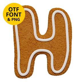 Letter H of the Christmas Cookie Font on a light square with the OTF and PNG badge