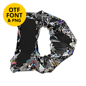 Letter D of the Diamo Font on a light square with the OTF and PNG badge