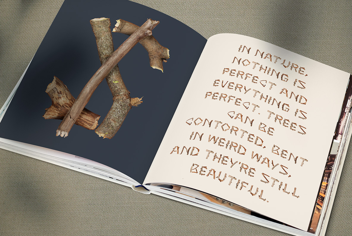 Dry Twigs Font Book Page Mockup dry twigs font printed inside an open book page