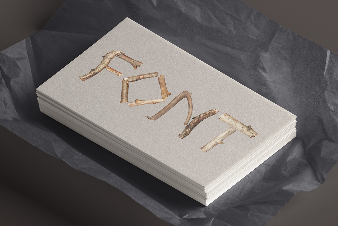 Dry Twigs Font Business Card Mockup dry twigs font printed on paper card stock