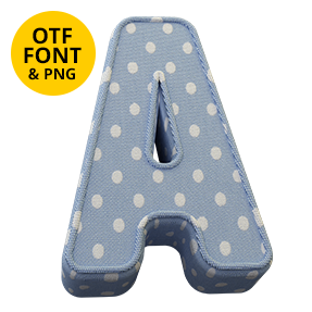 Letter A of the Fun Textile Font on a light square with the OTF and PNG badge