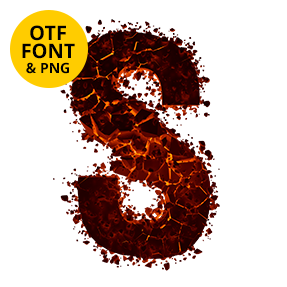 Burning crimson letter S of the Hellrock Font on a light square with the OTF and PNG badge