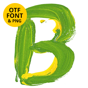 Letter B of the Brazil Paint Font on a light square with the OTF and PNG badge