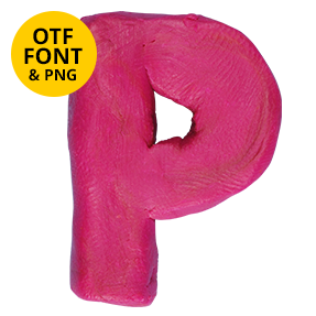 Pink modelling clay letter P of the Color Plasticine Font on a light square with the OTF and PNG badge