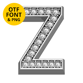 Letter Z of the Glam Font on a light square with the OTF and PNG badge