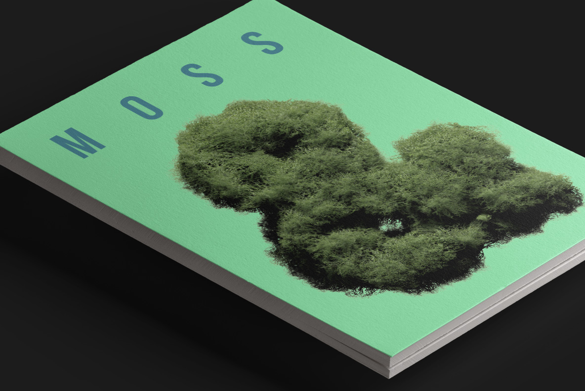 Mint green book cover carrying moss letters from the Moss Font