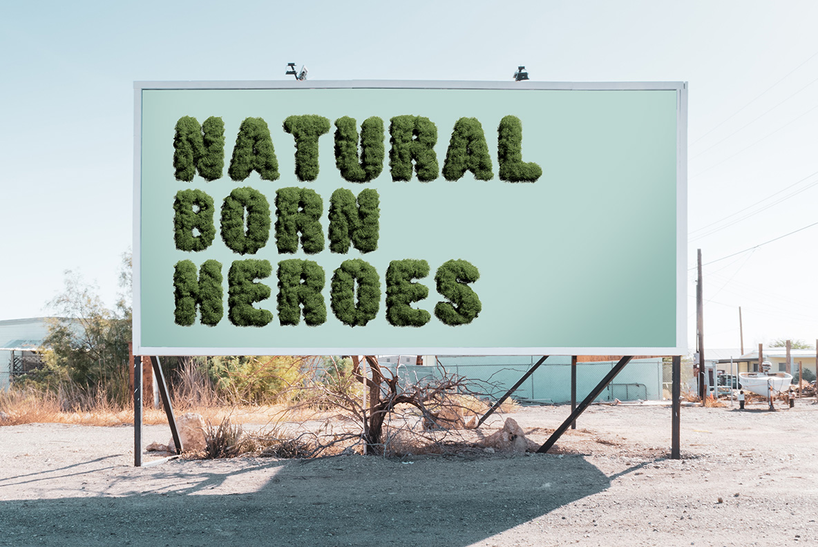 Roadside billboard reading three words in the Moss Font