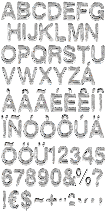 Complete Smooth Ice Font character set of clear ice capitals and numerals