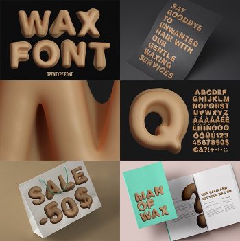 Preview panel showing rounded wax lettering from the Wax Font.