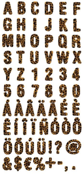 Preview panel showing furry spotted lettering from the Leopard Font.