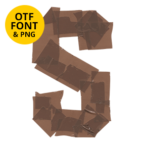 Letter S patched from torn brown packing tape in the Brown Tape Font.