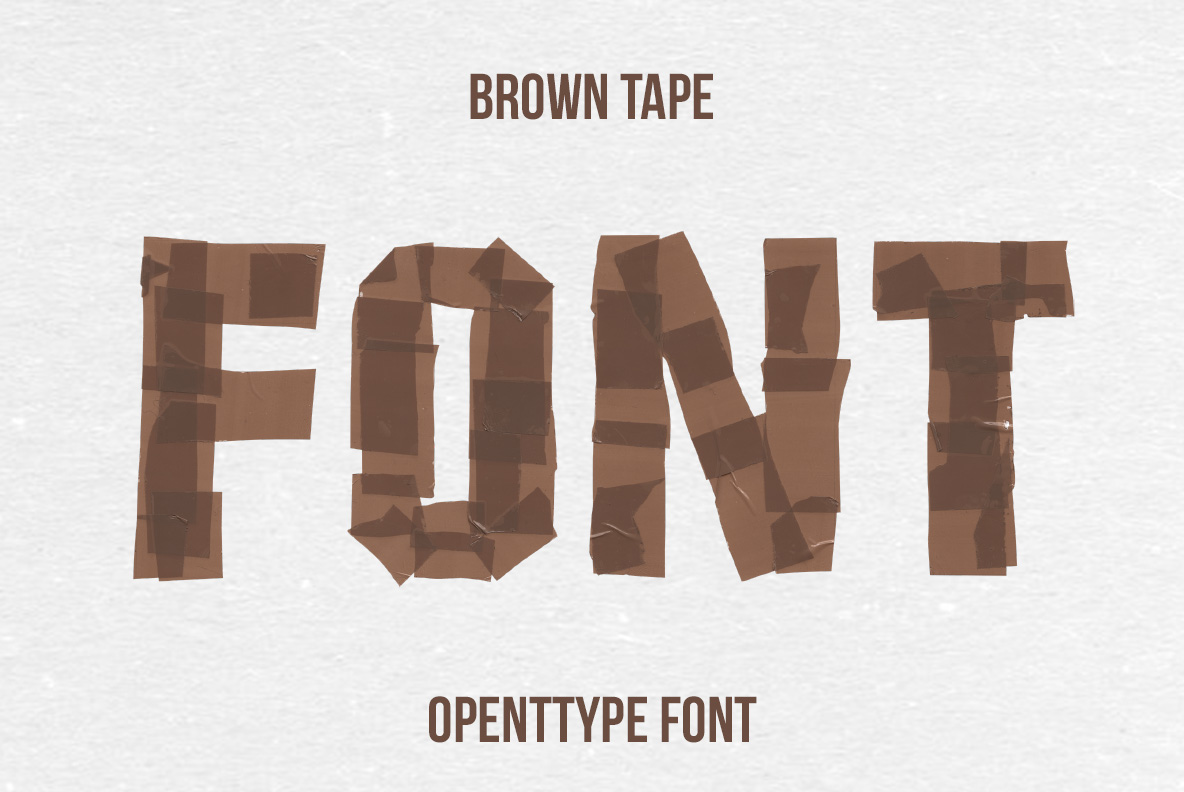 Brown Tape Font Cover With The Word Font Pale cover artwork spelling FONT in torn tape strips of the Brown Tape Font.