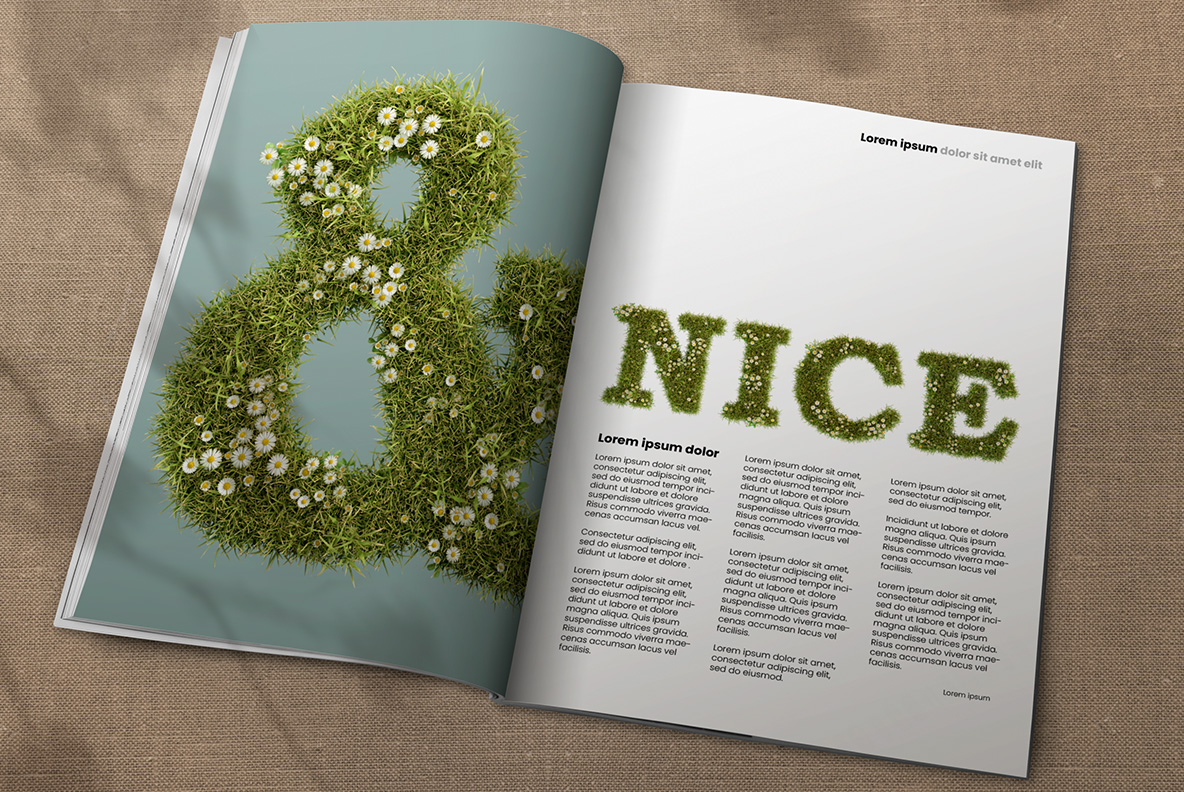 Open magazine spread with a headline set in the Daisy Font