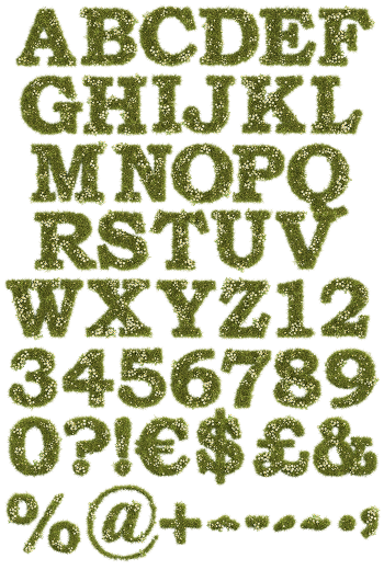 Full alphabet and numerals of the Daisy Font grown from grass and daisies