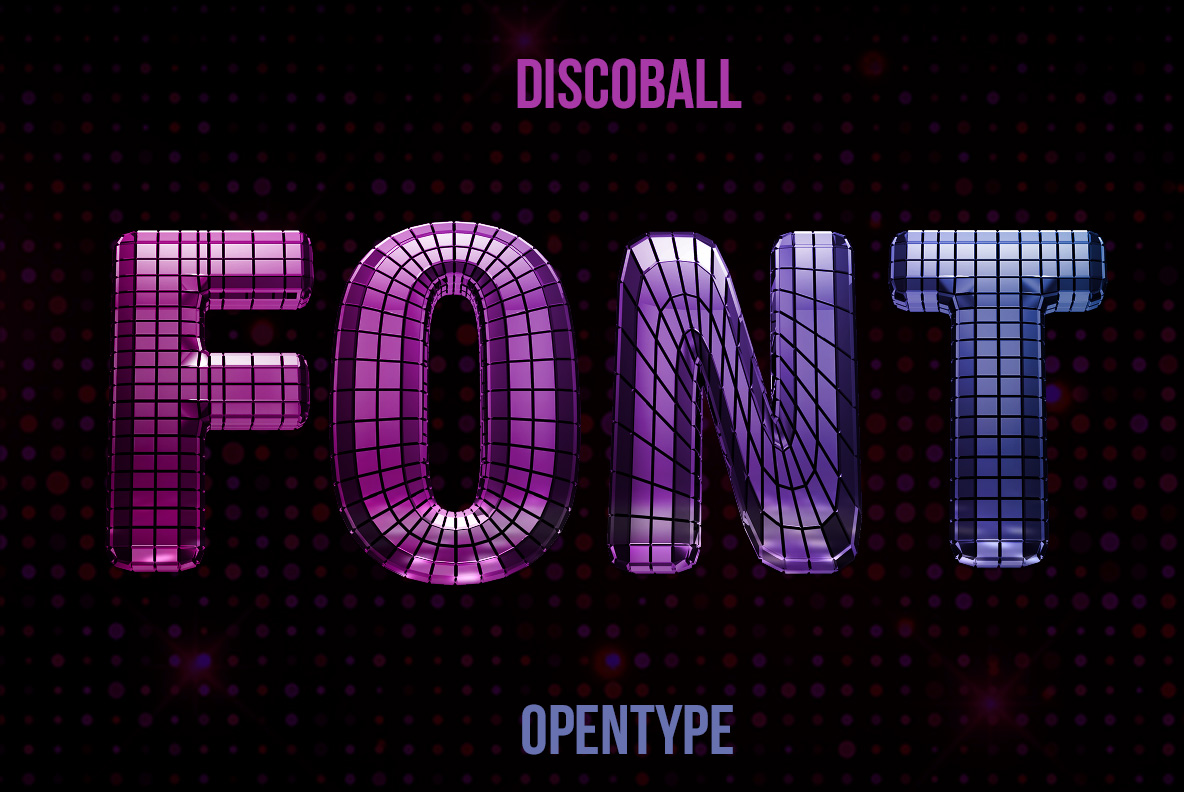 Magenta title card for the Discoball Font with the word font in mirrored capitals