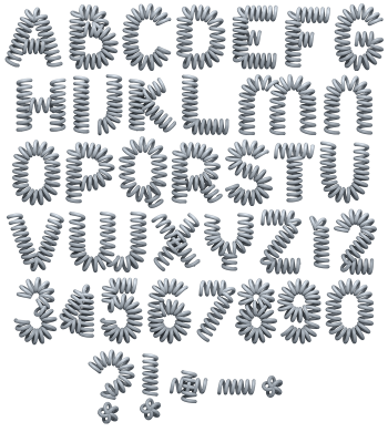 Full alphabet chart of the Helix Font with every letter wound from metal springs