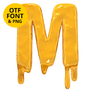 Thick gold poured letter of the Molten Font with the OTF and PNG badge
