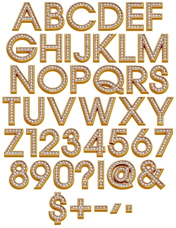 Full Shine Font alphabet of polished gold letters set with round diamonds