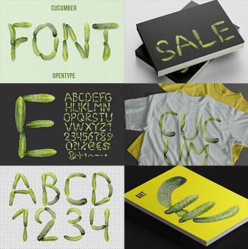 Letter H of the Gherkin Font built from four small speckled pickling cucumbers