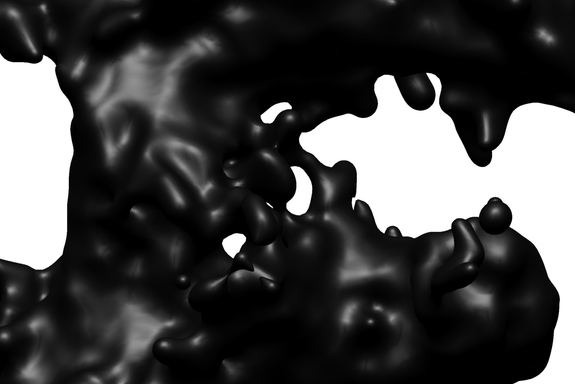 Close-up of the thick glossy black liquid that forms the letters of the Dark Font