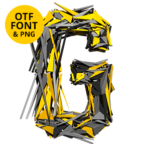 Shard letter A of the Transformer Font on a light square with the OTF and PNG badge