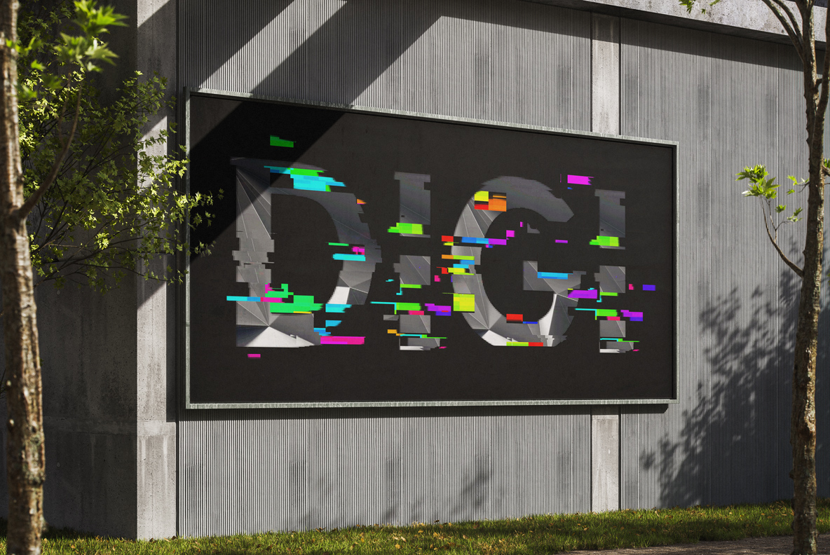 Glitch Font billboard mockup Outdoor billboard with a short word set in the Glitch Font
