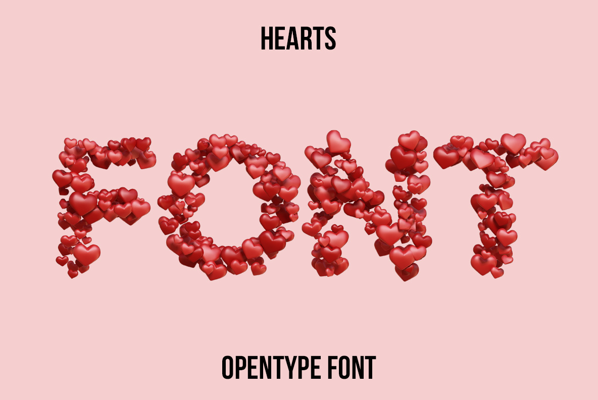 Pale pink title card set in the glossy red Hearts Font