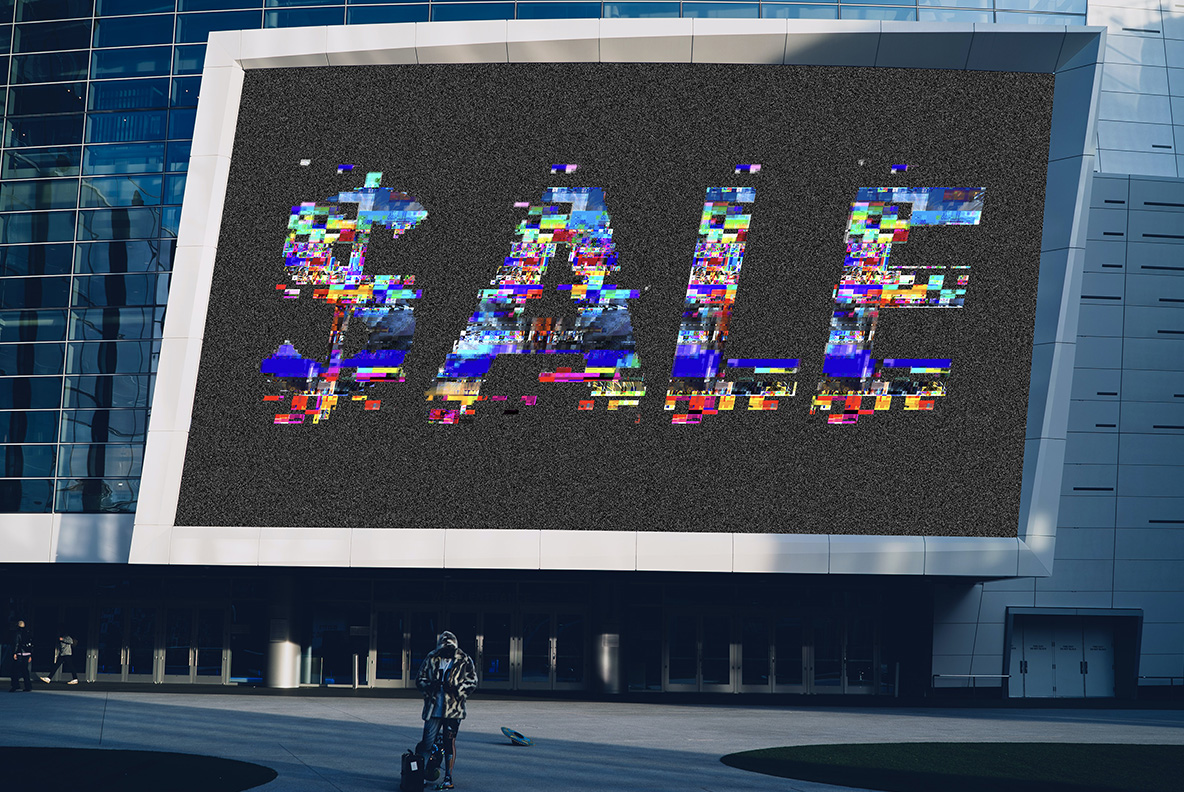 Large city screen showing a short word set in the Gits Font