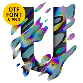 Letter U of the Spectral Font on a light square with the OTF and PNG badge