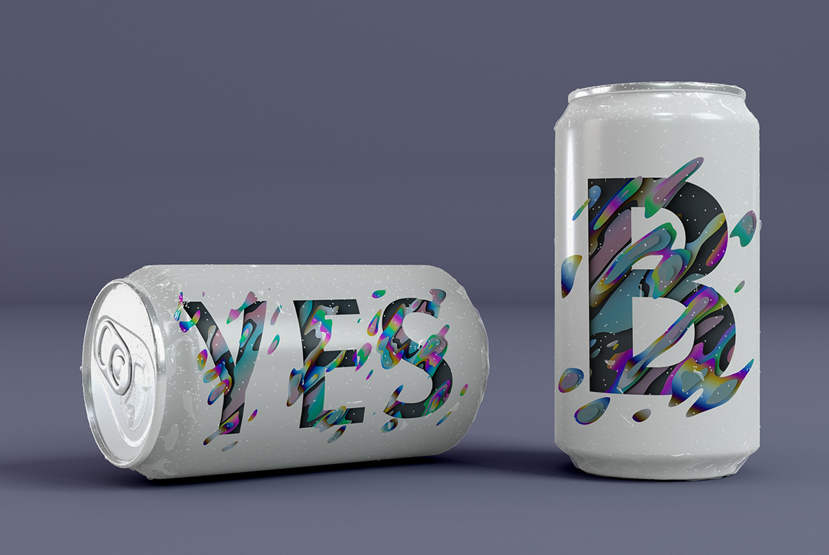 Spectral Font lettering wrapped onto a drinks can mock-up