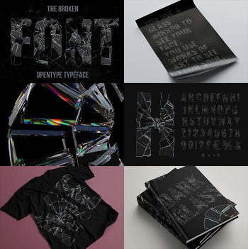 Alphabet of The Broken Font with every letter smashed from clear glass