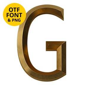 Letter G of the Golden Rome Font on a light square with the OTF and PNG badge