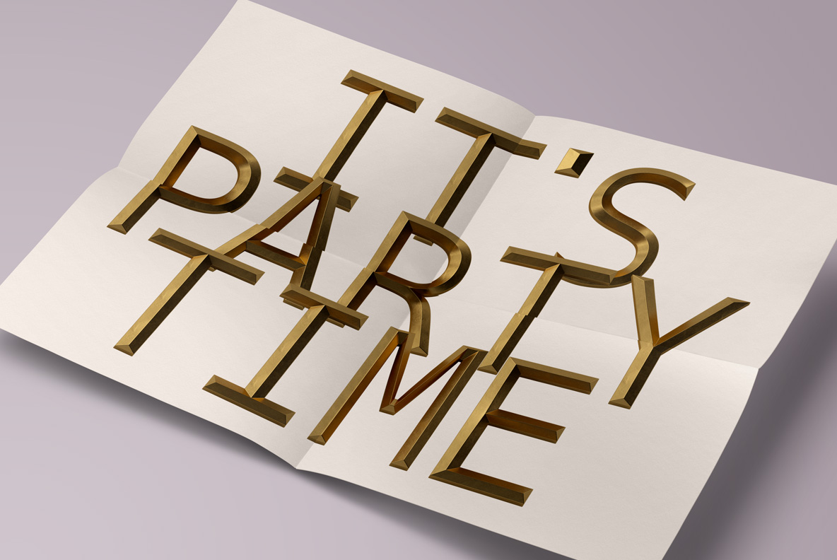 Folded sheet printed with a short three-word line in the Golden Rome Font