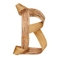 Uppercase B in Birch Curl Font with two folded bark loops and dark natural markings on white.
