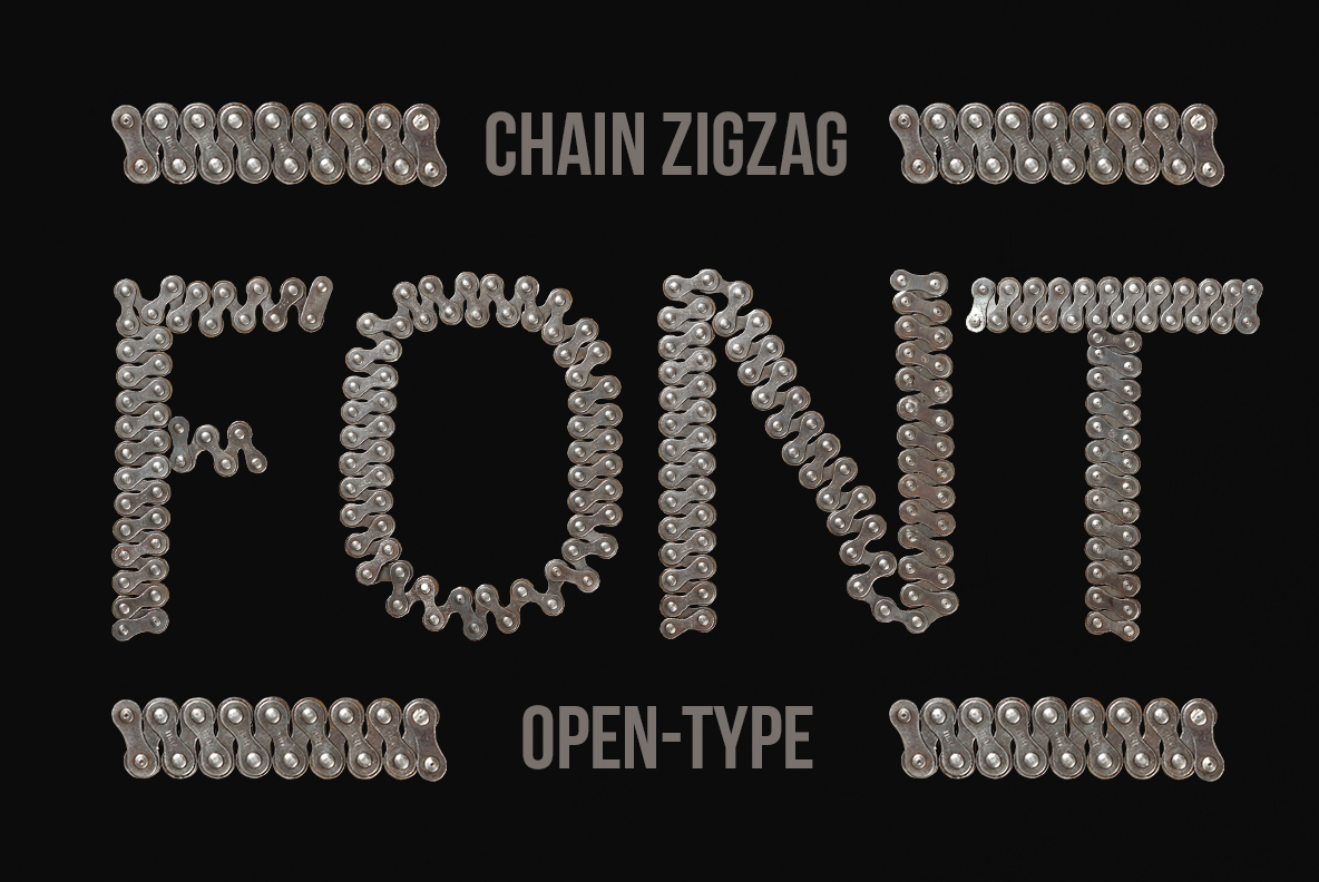Dark title card set in the folded steel Chain-Zigzag Font