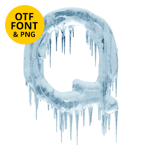 Frozen capital Q with hanging icicles from the Ice Age Font