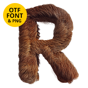 Letter R of the Comb Font on a dark square with the OTF and PNG badge