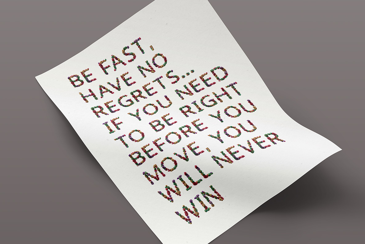 Crumpled paper poster with a short saying set in the Bacteria Font