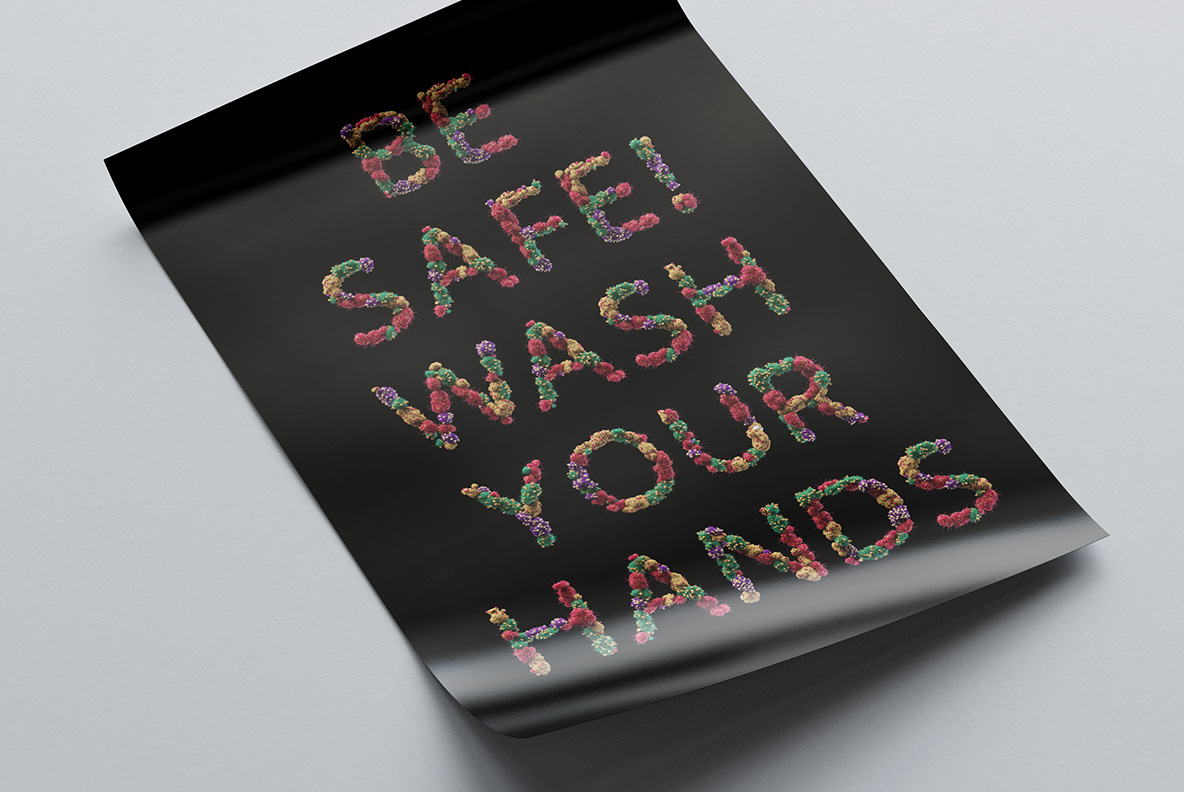 Dark poster with a short hygiene line set in the Bacteria Font