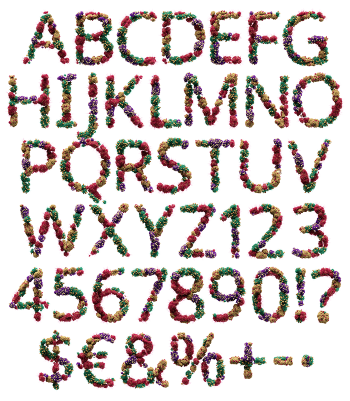Full alphabet and numerals of the Bacteria Font in coloured colonies