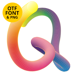 Gradient letter of the Rainbow Font on a light square with the OTF and PNG badge