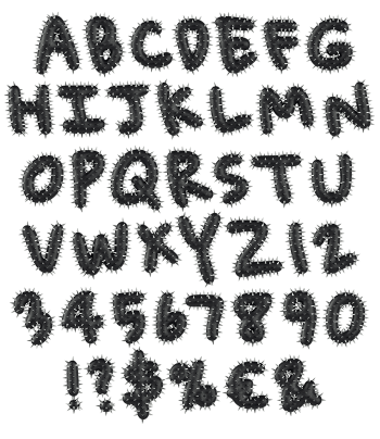 Full spiked alphabet and numerals of the Punk Font on white