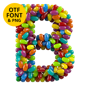 Capital A packed from multicoloured jelly beans in the Jelly Beans Font