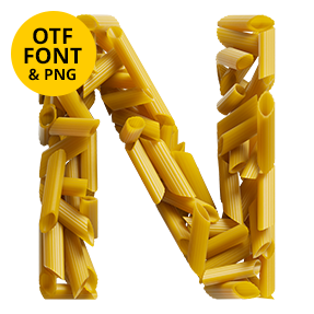 Letter packed from dry penne tubes of the Pasta Font with the OTF and PNG badge