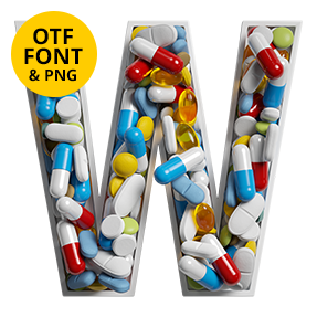 Letter A of the Take a Pill Font on a light square with the OTF and PNG badge