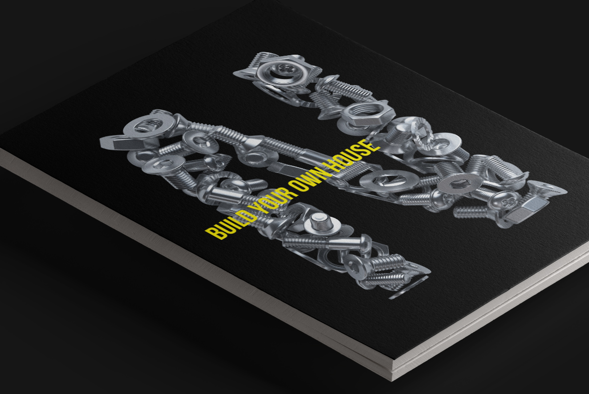 Nuts and Bolts Font on a Book Cover Dark book cover with a headline set in the Nuts and Bolts Font