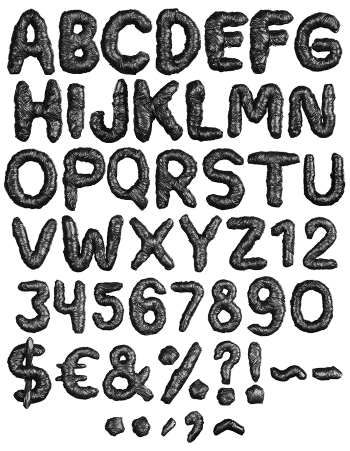Black Garbage Bag Font full alphabet in crumpled black plastic