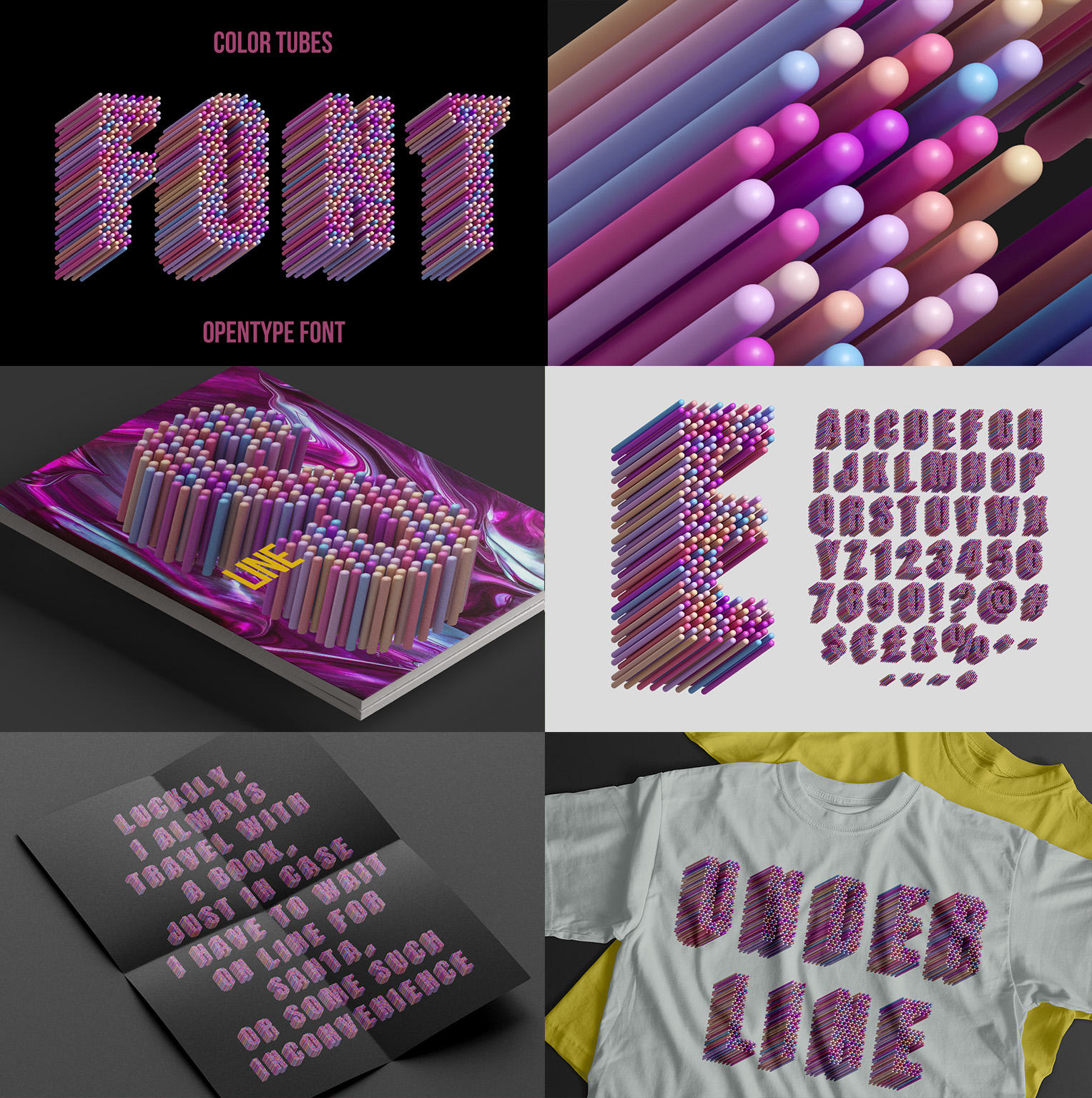 Close view of a bundled tube letter from the Color Tubes Font