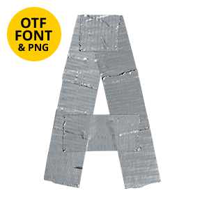 Duct tape letter A of the Mouth Tape Font on a light square with the OTF and PNG badge