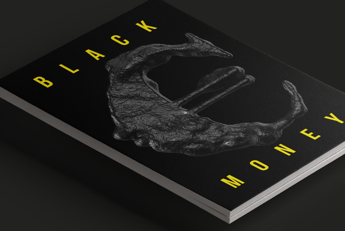 Black Stone Font dark book cover Dark hardback cover titled in the Black Stone Font with yellow spine text